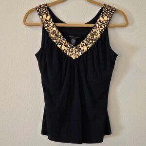 INC - International Concepts Black with Gold Beaded Trim Party Tank Top - Size S